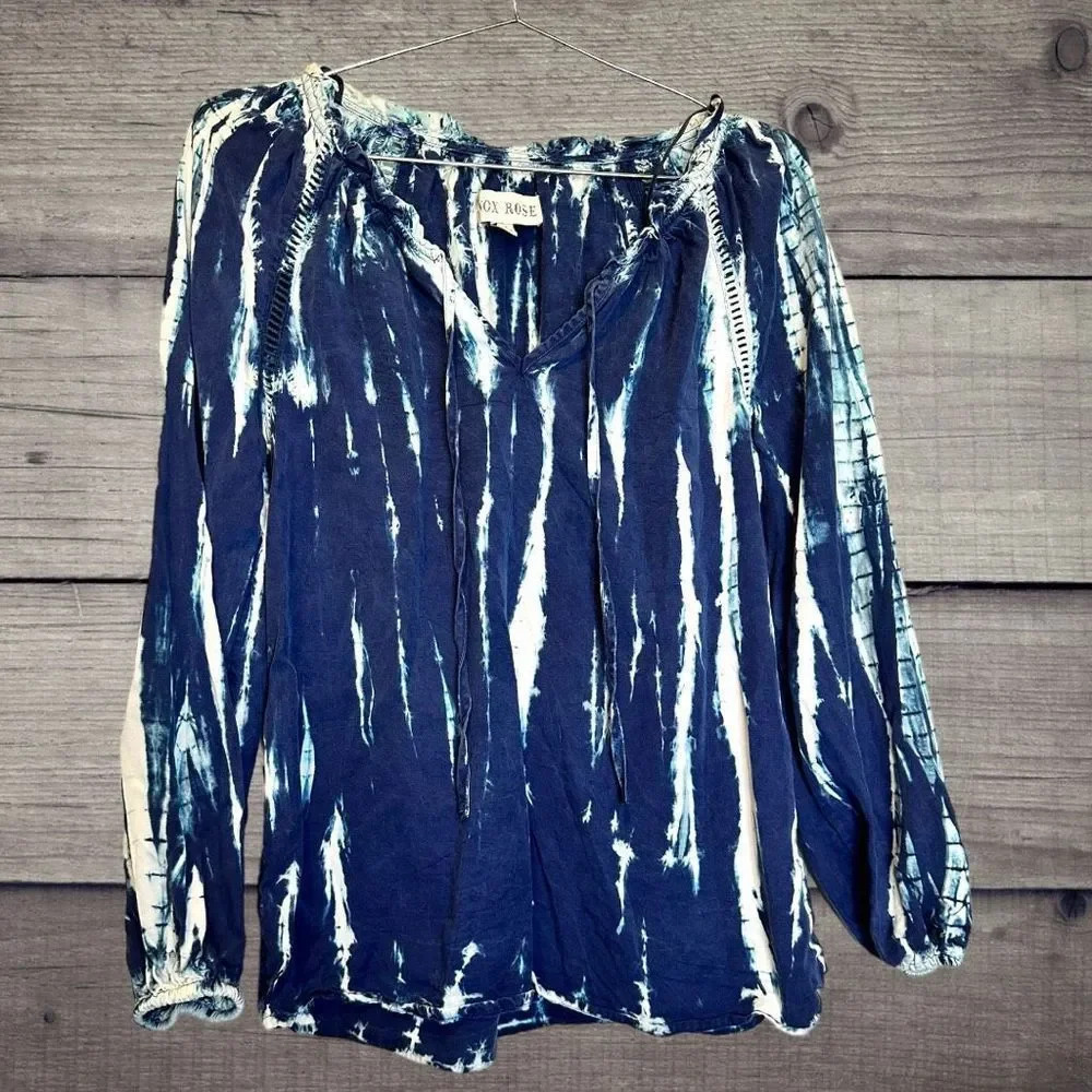 Knox Rose Blue Tie Dye Flowy Long Sleeve Blouse size XS